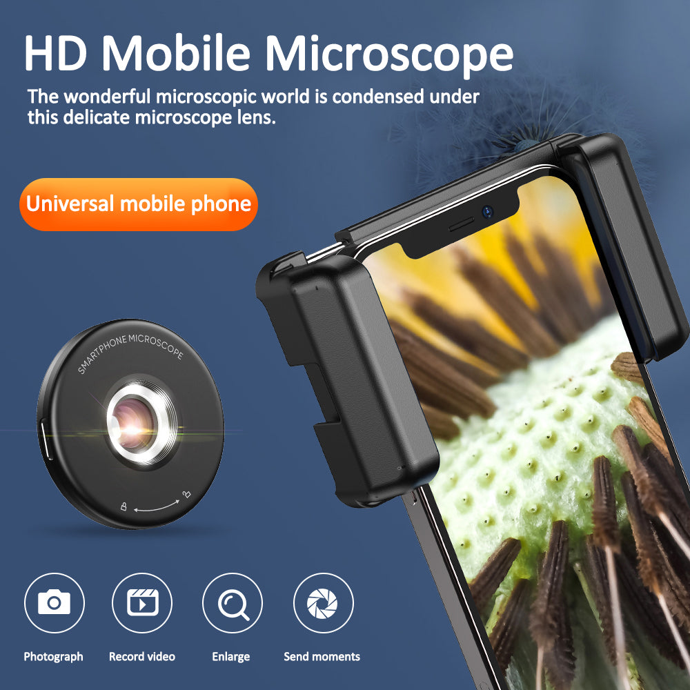 Apexel MS009 Phone Microscope LED Light Design Microscope Magnifier with Telescopic Cell Phone Clip