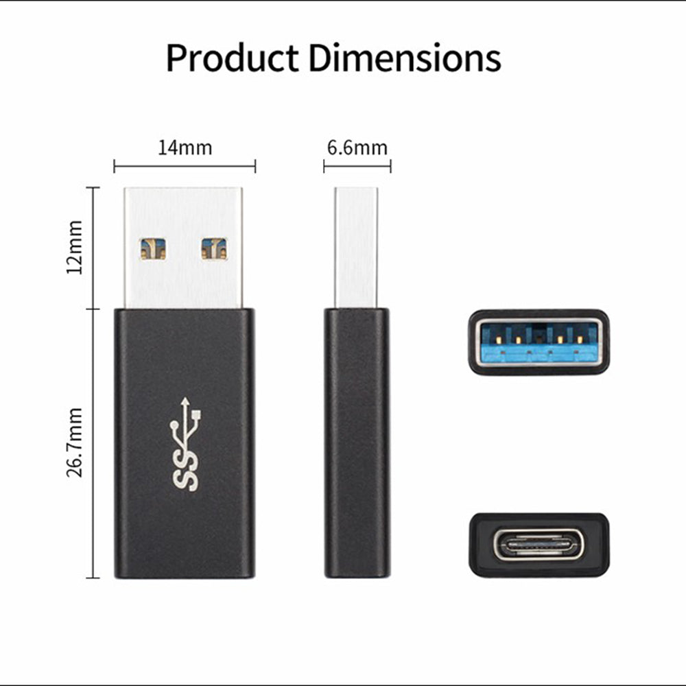 Aluminum Alloy USB 3.1 Type-C Female to USB A Male Adapter Data Sync Converter - Black