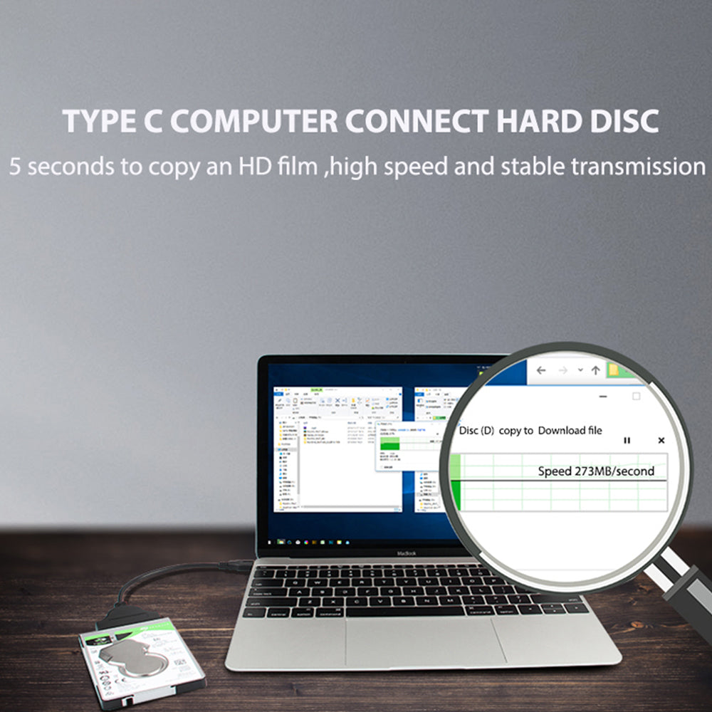 USB-C to 22-pin SATA Adapter Converter High-Speed Data Transfer Cable for 2.5 inch HDD SSD - Black