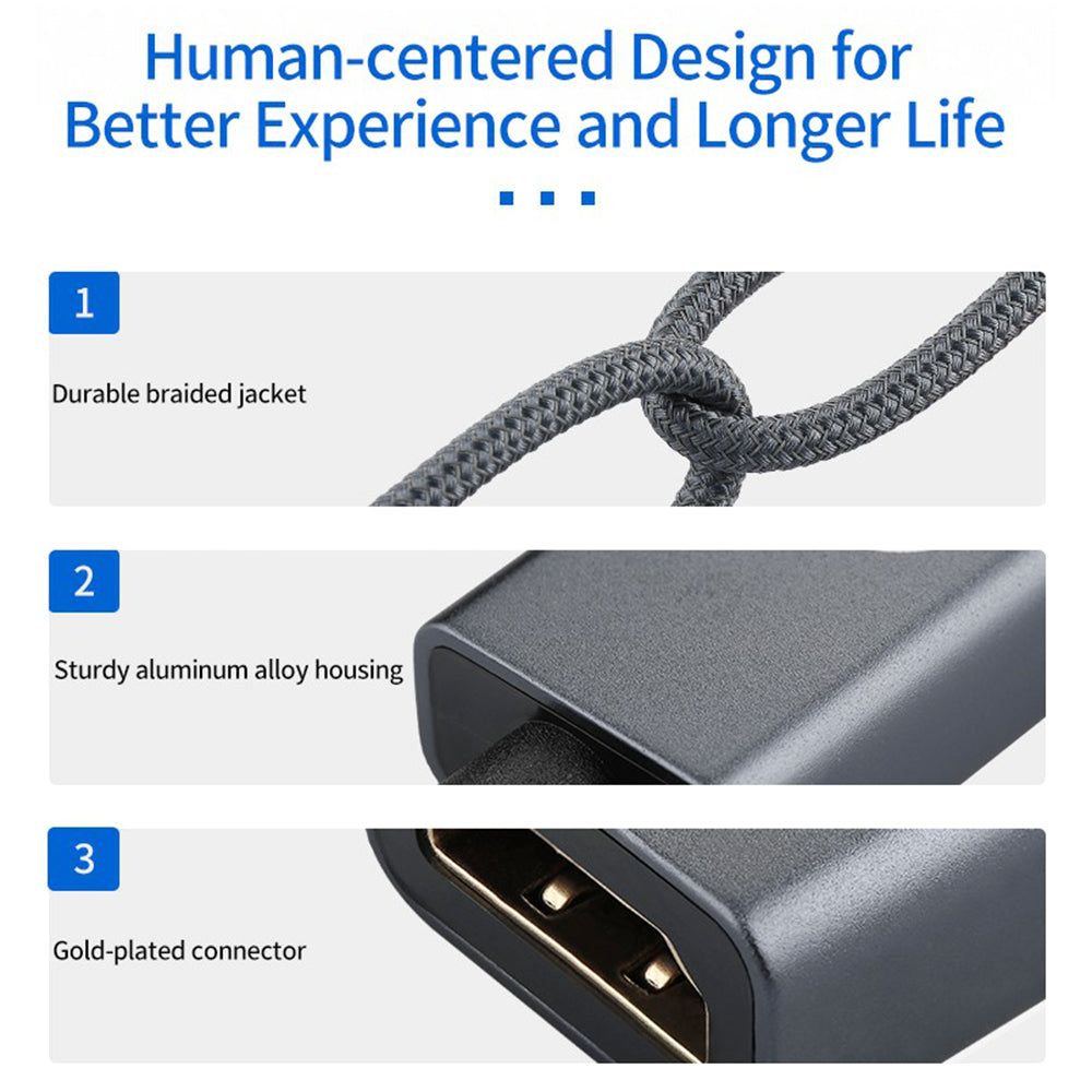 4K 60Hz USB C to HDMI Adapter Braided Cable Gold-plated Connector Converter for MacBook Pro Air/ iPad Pro/Pixelbook XPS/Samsung Galaxy - Grey