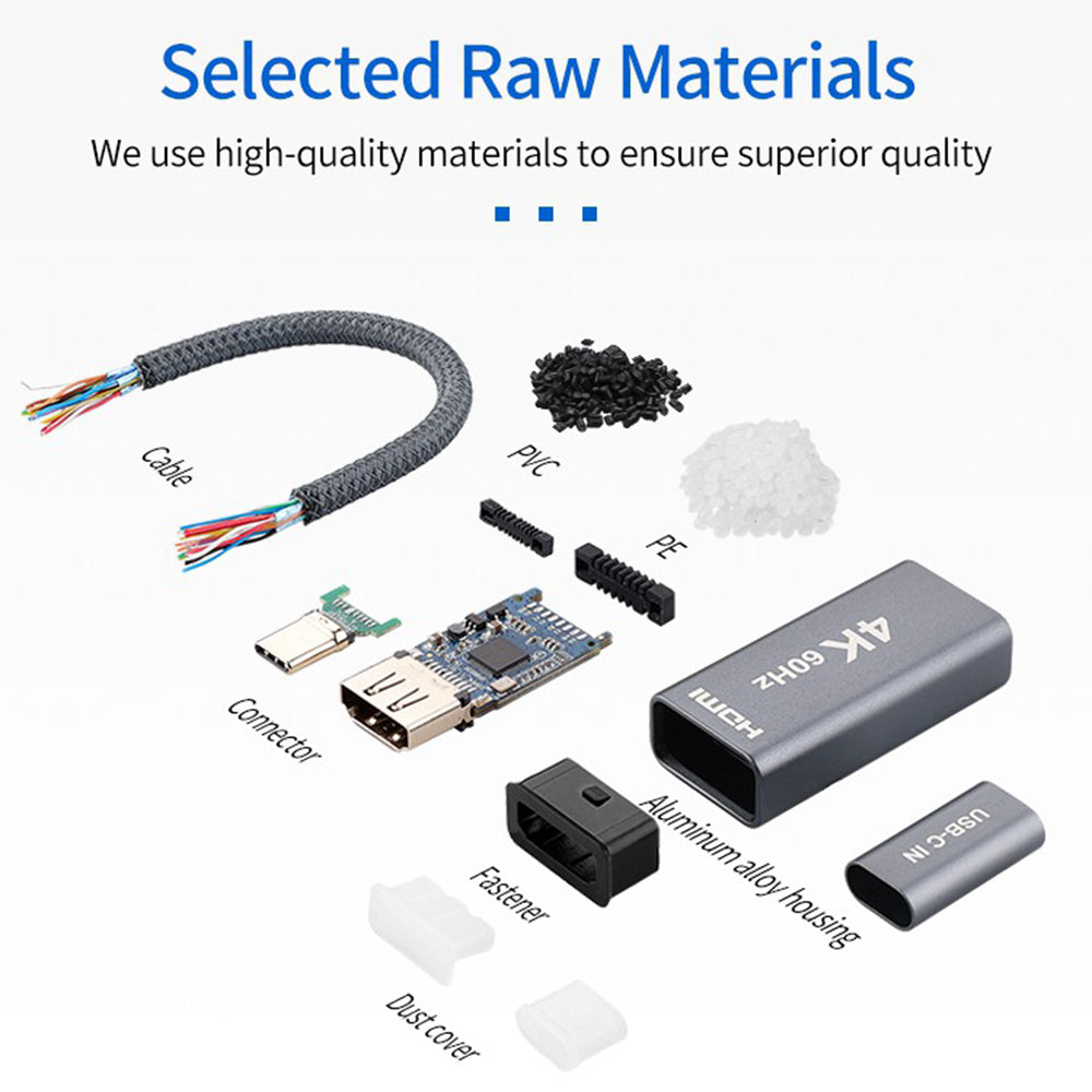 4K 60Hz USB C to HDMI Adapter Braided Cable Gold-plated Connector Converter for MacBook Pro Air/ iPad Pro/Pixelbook XPS/Samsung Galaxy - Grey