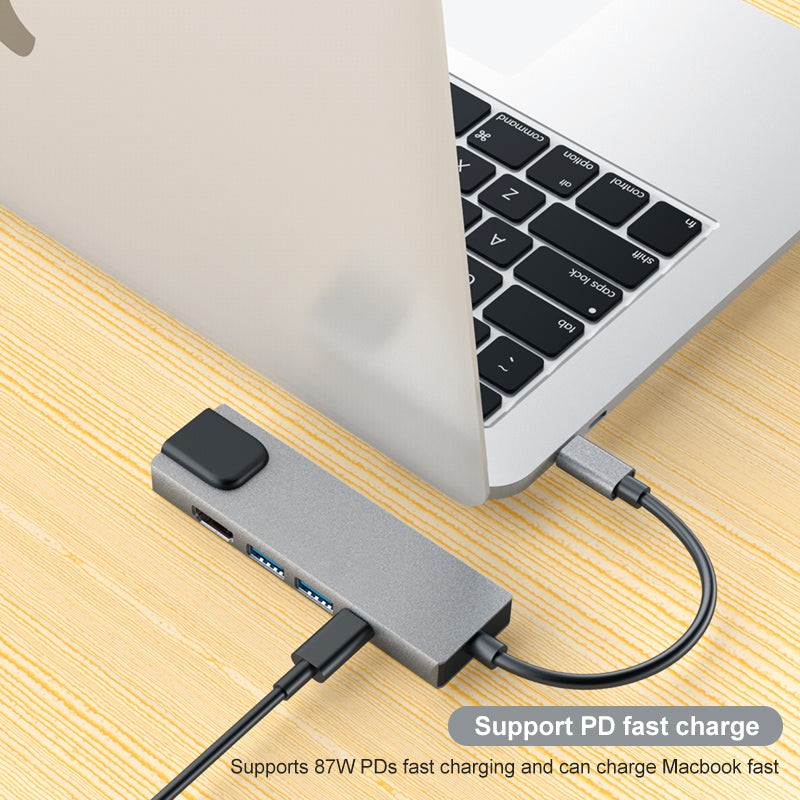 5-in-1 USB C Hub to 4K Resolution HD Video, 2 USB 3.0, Type C Port, 1000Mbps Ethernet Extender