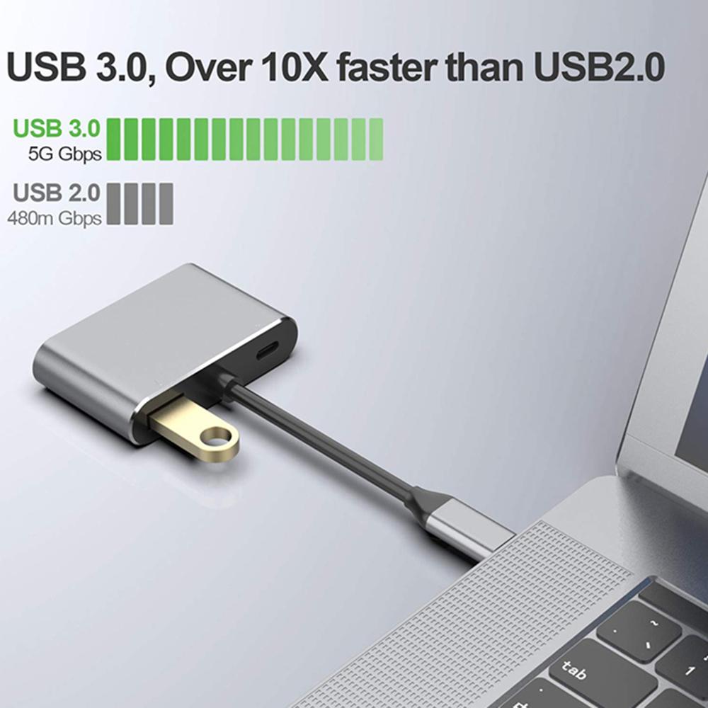 4 in 1 USB C Hub Adapter Cable High-speed Data Sync Multi-port Portable Converter Support HDMI/USB 3.0/VGA/USB-C PD