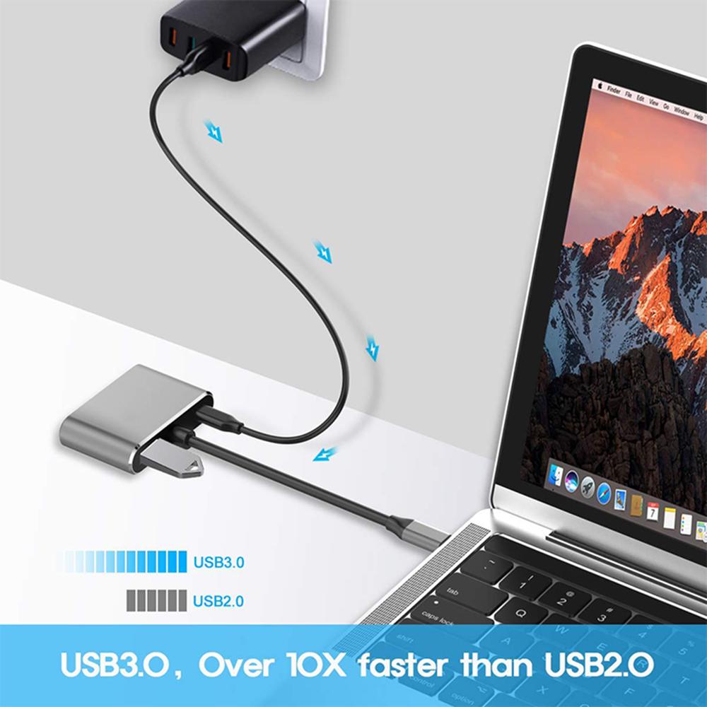 4 in 1 USB C Hub Adapter Cable High-speed Data Sync Multi-port Portable Converter Support HDMI/USB 3.0/VGA/USB-C PD