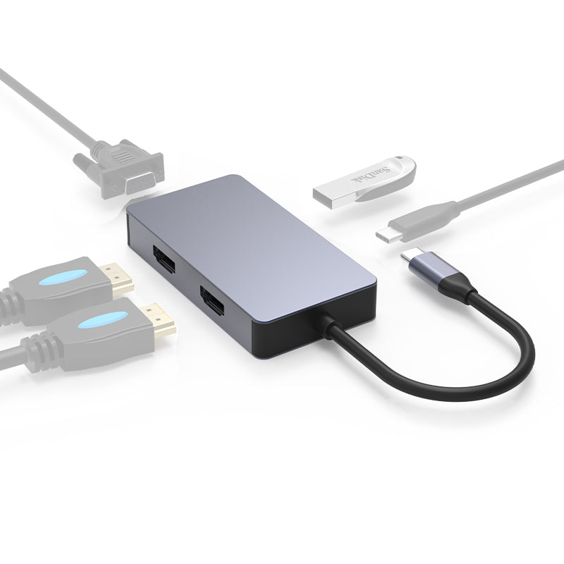 6-in-1 USB C Hub Adapter with 4K 60Hz Resolution HD Video, VGA, PD Port, USB 3.0, 3.5mm Audio Jack