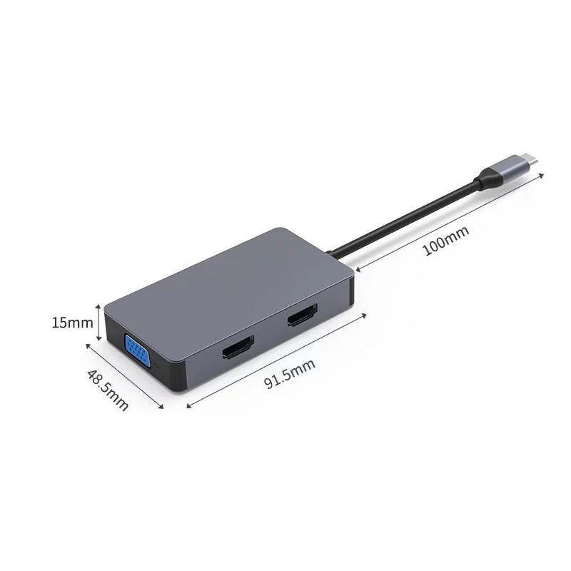 6-in-1 USB C Hub Adapter with 4K 60Hz Resolution HD Video, VGA, PD Port, USB 3.0, 3.5mm Audio Jack