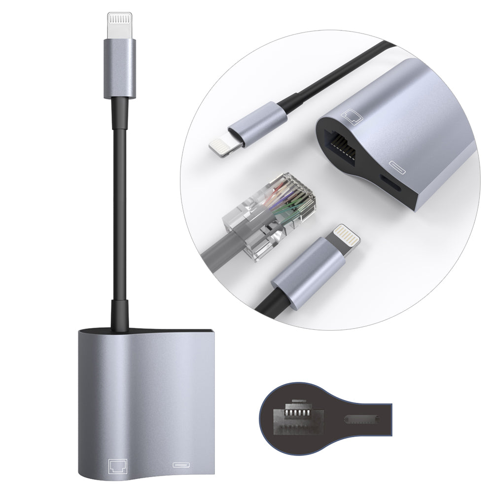 NK-1054 Lightning to RJ45 Ethernet Adapter with Lightning Female Charging Port for iPhone iPad iPod Touch