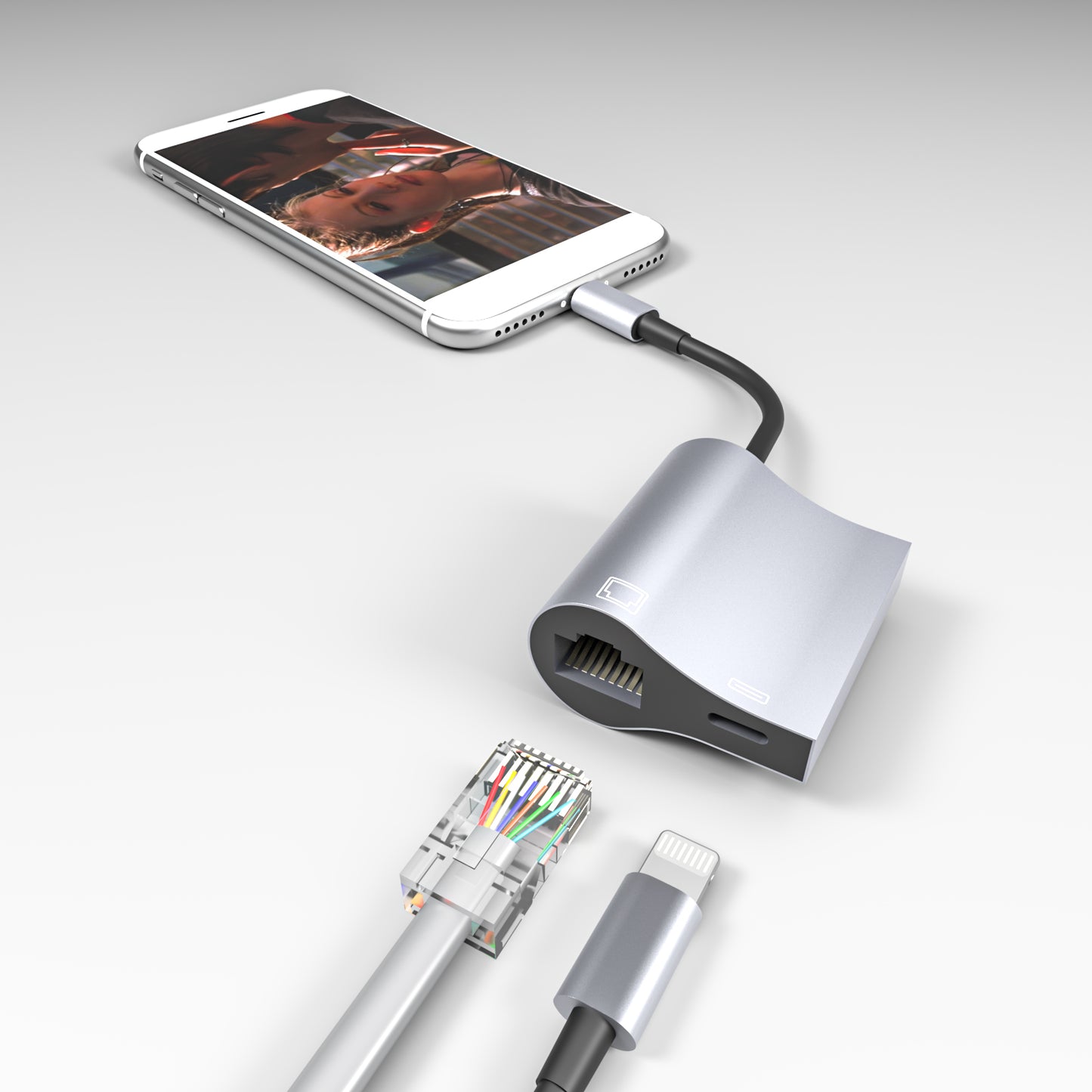 NK-1054 Lightning to RJ45 Ethernet Adapter with Lightning Female Charging Port for iPhone iPad iPod Touch