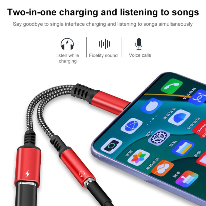 2-in-1 Type-C Male to PD 60W Type-C Charging + 3.5mm Audio Female Headphone Adapter Splitter - Black