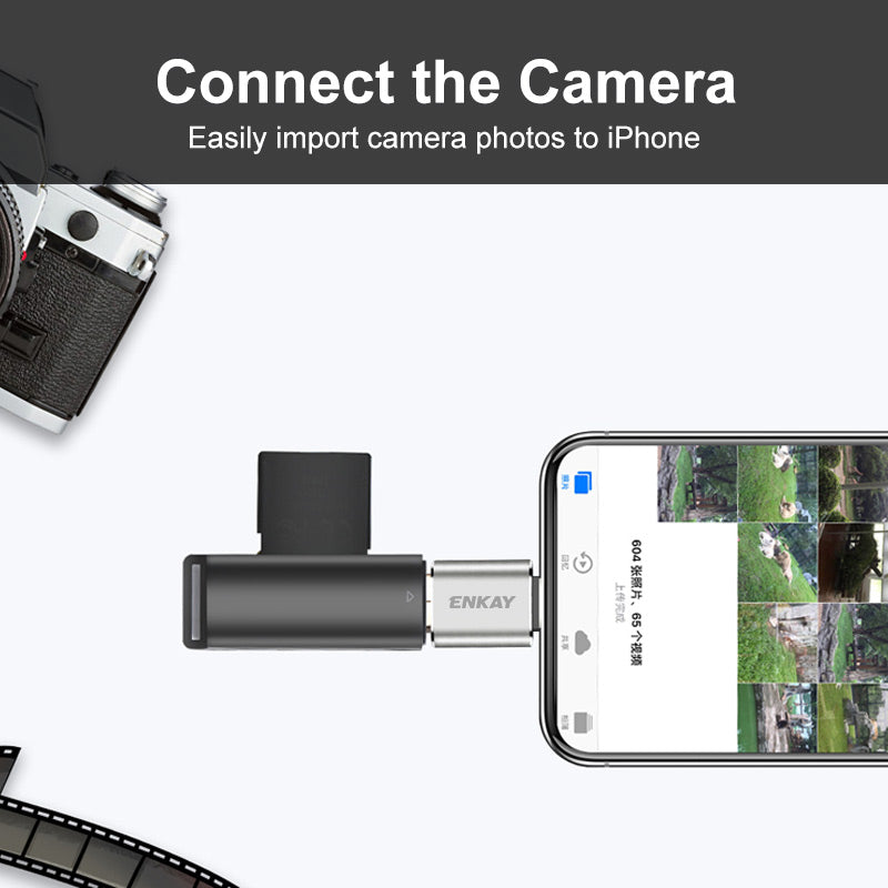 ENK-AT110 Lightning to USB Fast Charging Data Transfer Connector Aluminum Alloy USB3.0 OTG Adapter - Black