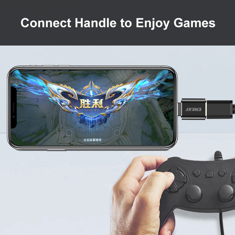 ENK-AT110 Lightning to USB Fast Charging Data Transfer Connector Aluminum Alloy USB3.0 OTG Adapter - Black