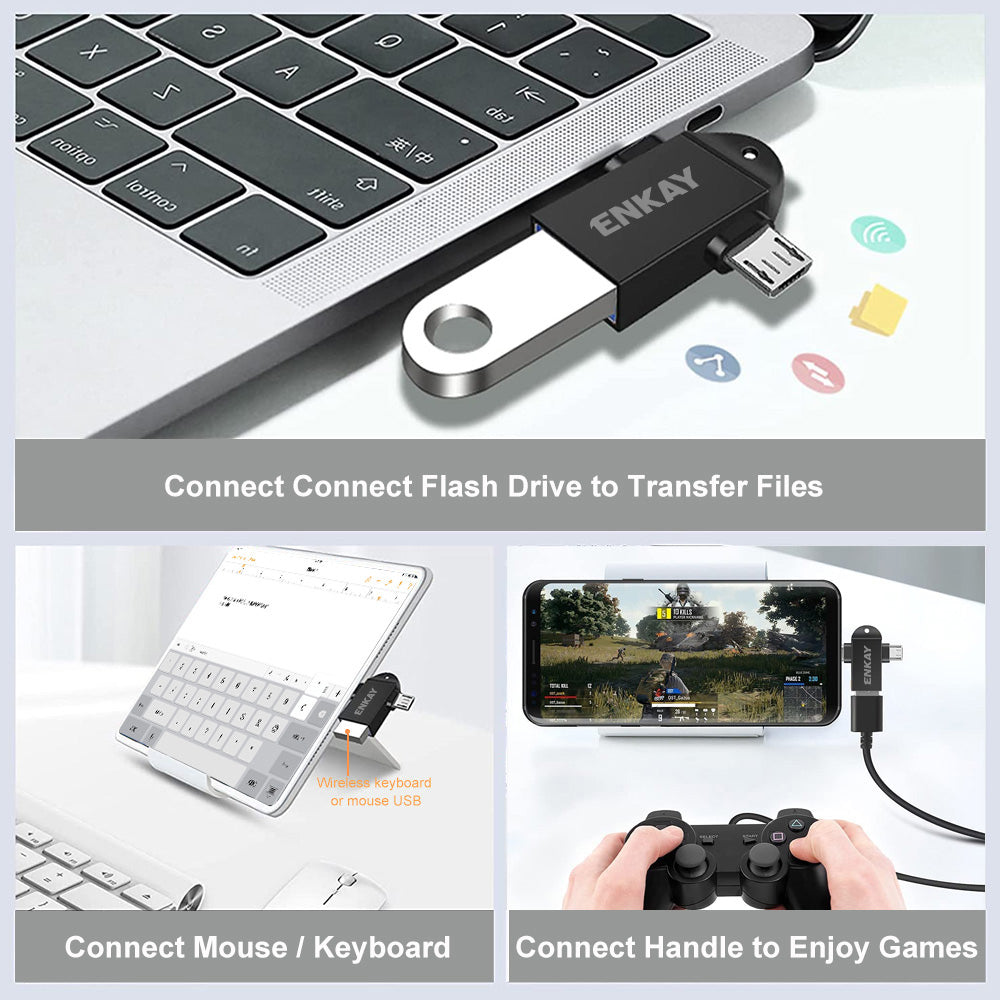ENK-AT112 Type C+Micro USB 2 in 1 OTG Adapter High Speed USB 3.0 Converter for Computer Extension Header - Black
