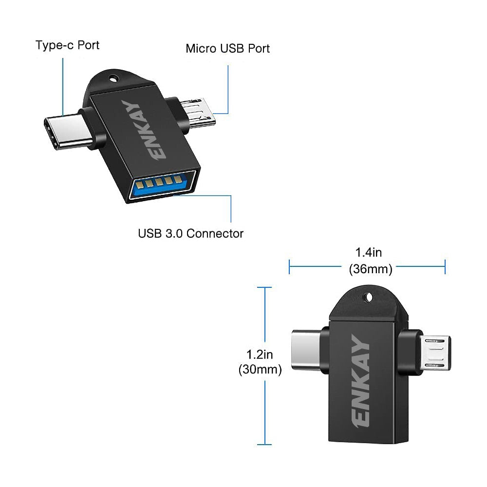 ENK-AT112 Type C+Micro USB 2 in 1 OTG Adapter High Speed USB 3.0 Converter for Computer Extension Header - Black