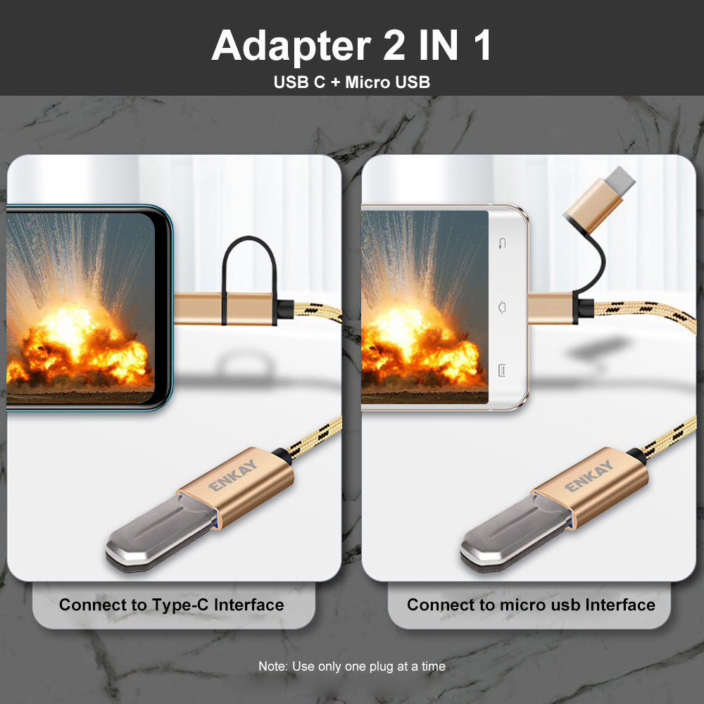 ENK-AT113 2 in 1 USB 3.0 OTG Adapter Cable USB Type C Micro USB to USB 3.0 Converter Cable Data Line - Black
