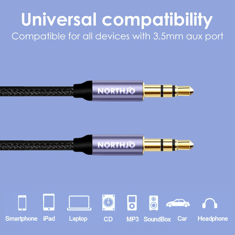 Uniqkart NOMTM0302 3-Pole 3.5mm AUX Adapter Cable Audio Male to Male Stereo Audio Line 2m