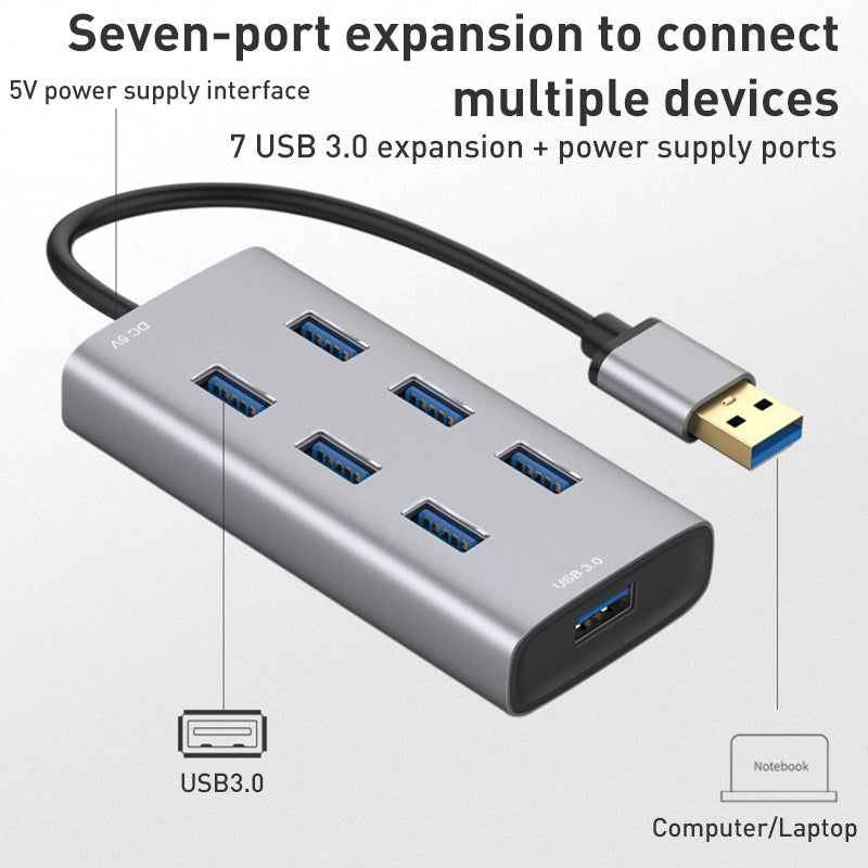 8108 USB 3.0 Hub 300MB / s High-speed Transfer 7-Port Splitter with 5V Power Supply Interface, Length: 80cm