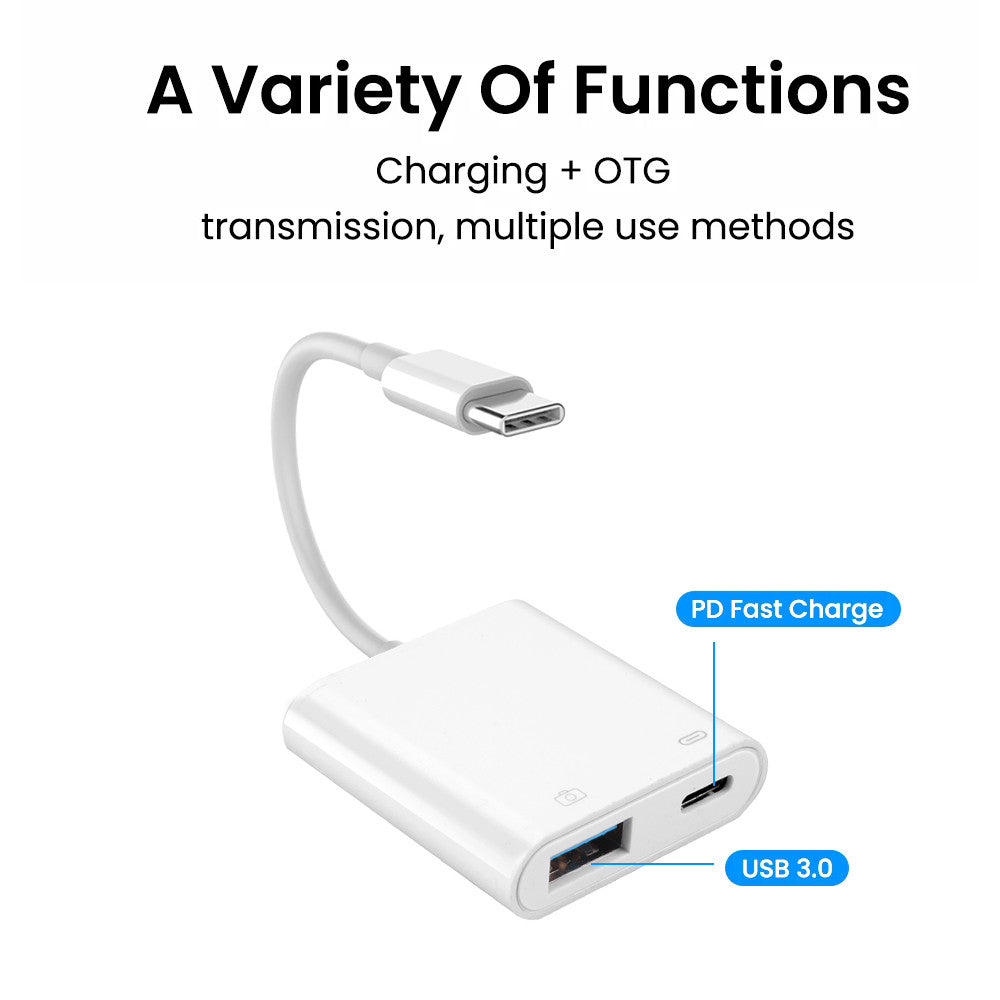 2 in 1 Type-C to USB 3.0 Female OTG Adapter Cable with 24W PD Charging Port for Mouse Keyboard USB Flash Drive Camera Card Reader