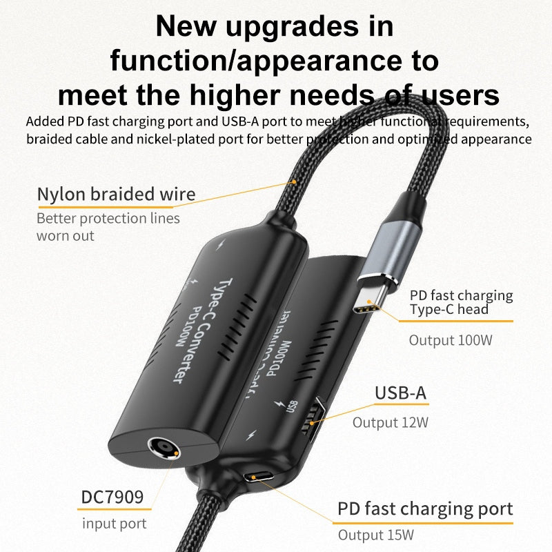 DC7406 + Type-C + USB to Type-C Laptop Power Adapter Converter Multi-function Adapter