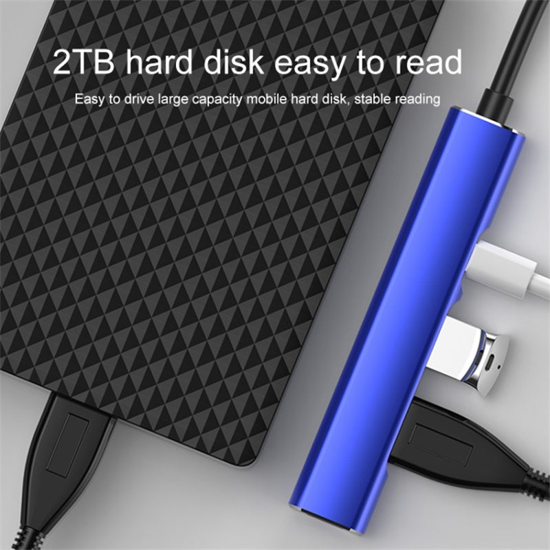 4 in 1 Hub 8 Pin / USB to Type-C / 2 USB / Lightning Multifunctional Docking Station - Blue