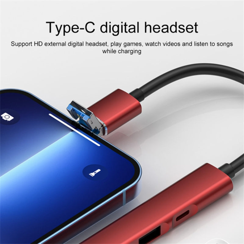 4 in 1 Hub 8 Pin / USB to Type-C / 2 USB / Lightning Multifunctional Docking Station - Red
