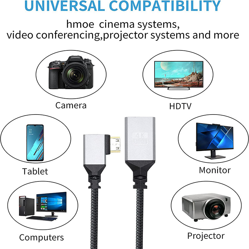 HDMI Female to Mini HDMI Male Adapter 4K / 60Hz UHD HDMI Converter Nylon Braided Cable