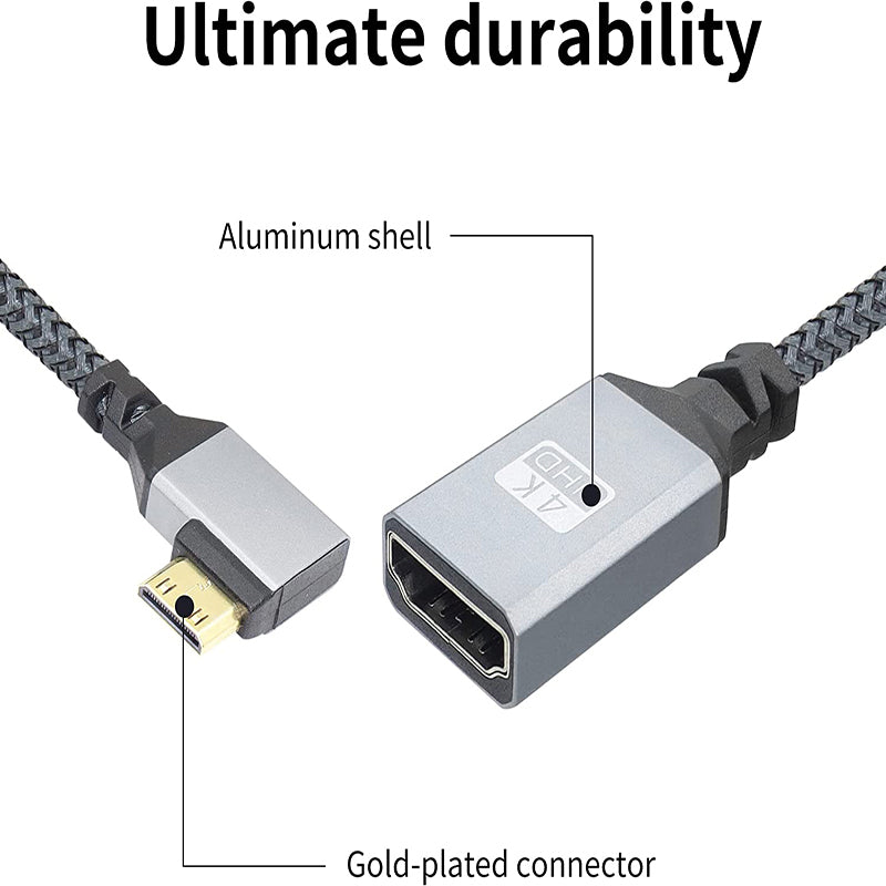 HDMI Female to Mini HDMI Male Adapter 4K / 60Hz UHD HDMI Converter Nylon Braided Cable