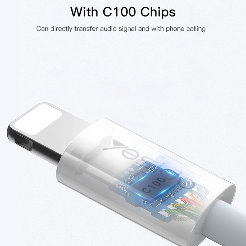 Uniqkart Buitl-in C100 Chip Lightning Male to 3.5mm Female Audio Adapter Cord AUX Cable HiFi Sound Earphone Connection Line for iPhone