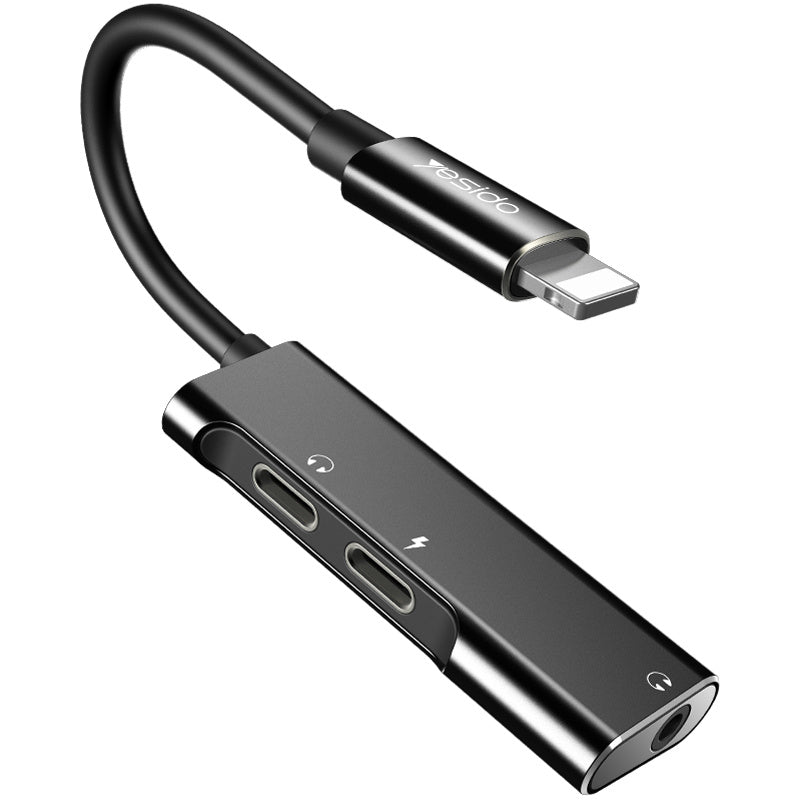 Uniqkart YAU13 Lightning to 3.5mm AUX+Dual Lightning Adapter Splitter Audio Converter AUX Cable Support Charging / Music