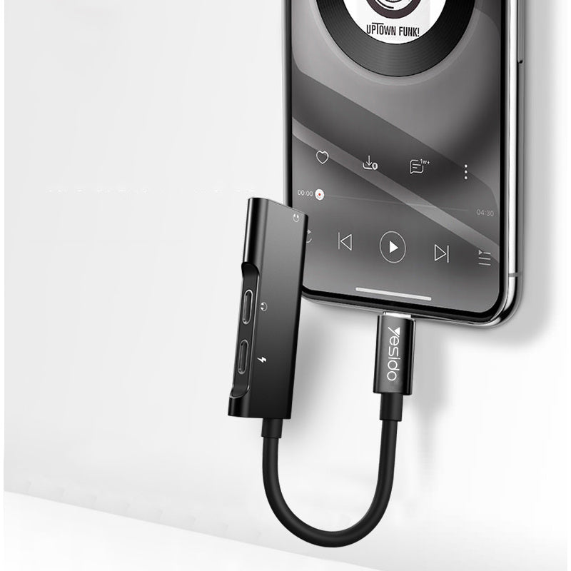 Uniqkart YAU13 Lightning to 3.5mm AUX+Dual Lightning Adapter Splitter Audio Converter AUX Cable Support Charging / Music