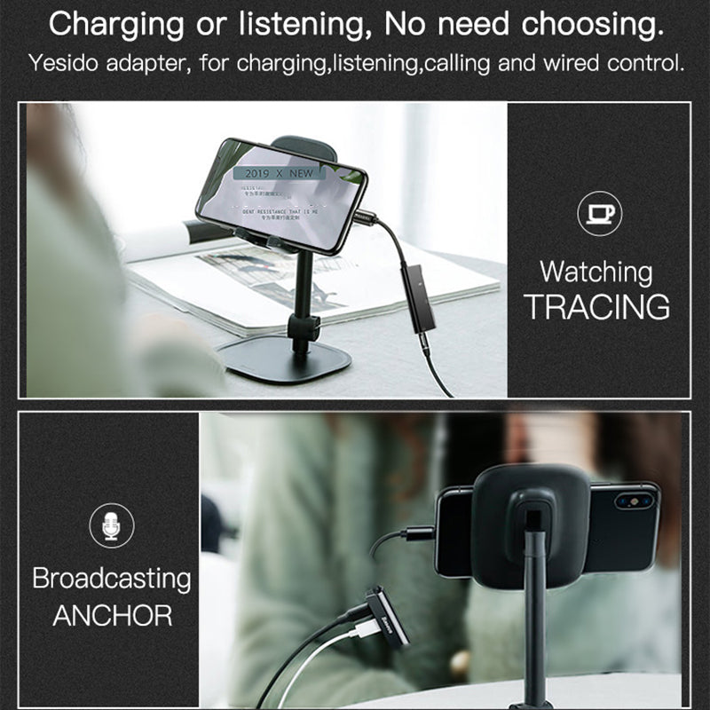Uniqkart YAU13 Lightning to 3.5mm AUX+Dual Lightning Adapter Splitter Audio Converter AUX Cable Support Charging / Music