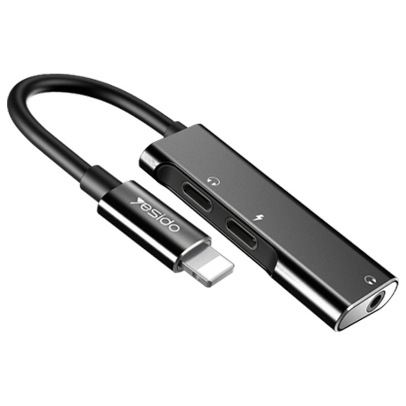 Uniqkart YAU13 Lightning to 3.5mm AUX+Dual Lightning Adapter Splitter Audio Converter AUX Cable Support Charging / Music