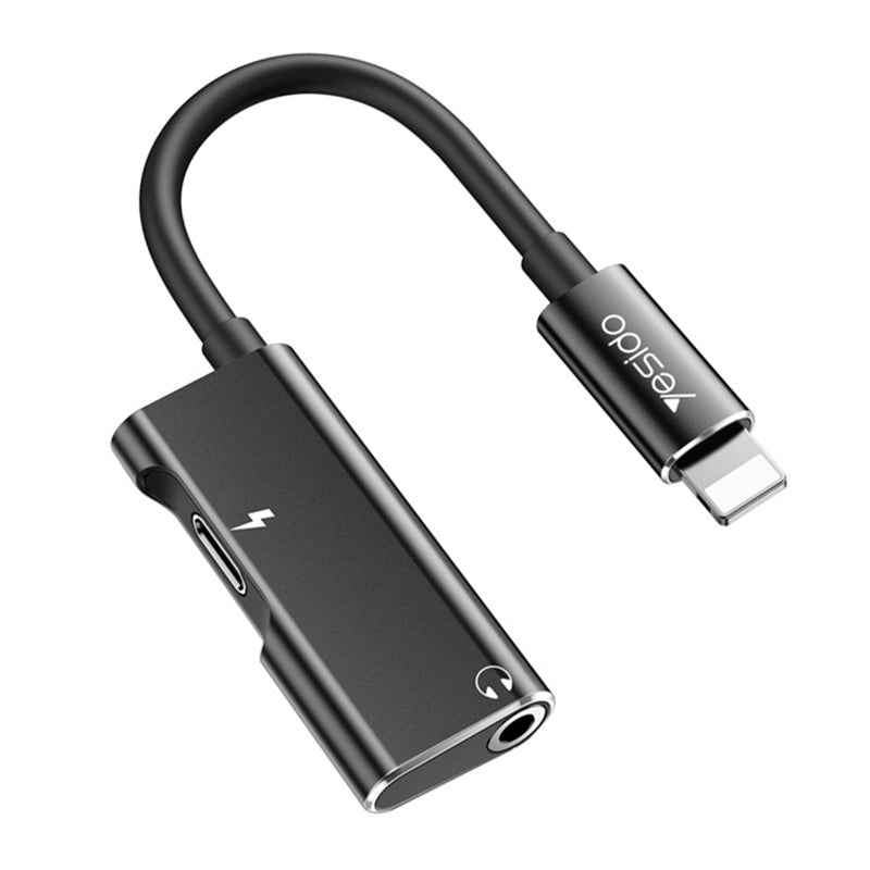 YESIDO YAU 11 Lightning to Lightning Female + 3.5mm Audio Adapter Cable 2 in 1 Charging Music Lightning Converter