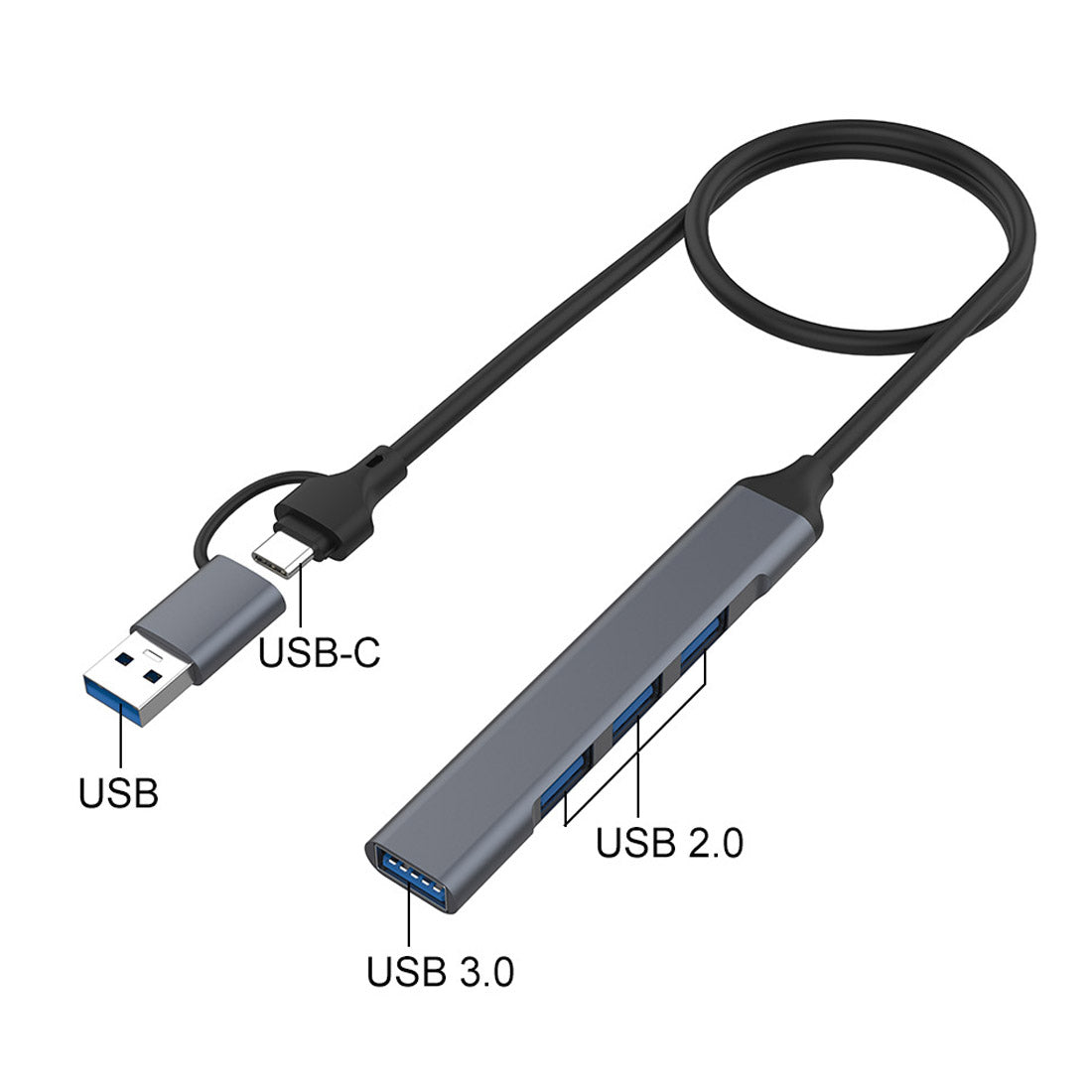 2-in-1 USB-C / USB-A HUB Adapter for Laptop 4-Port USB2.0 3.0 Splitter Docking Station for Mouse, Keyboard