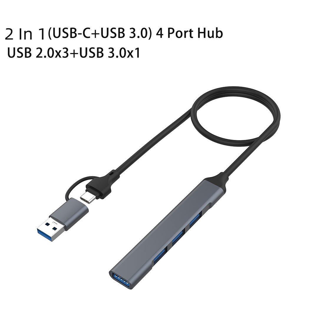 2-in-1 USB-C / USB-A HUB Adapter for Laptop 4-Port USB2.0 3.0 Splitter Docking Station for Mouse, Keyboard