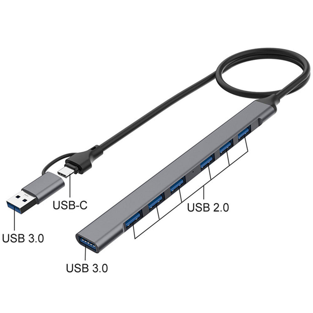 2-in-1 USB-C / USB-A HUB Adapter 7-Port Docking Station USB2.0 3.0 Splitter for Laptops