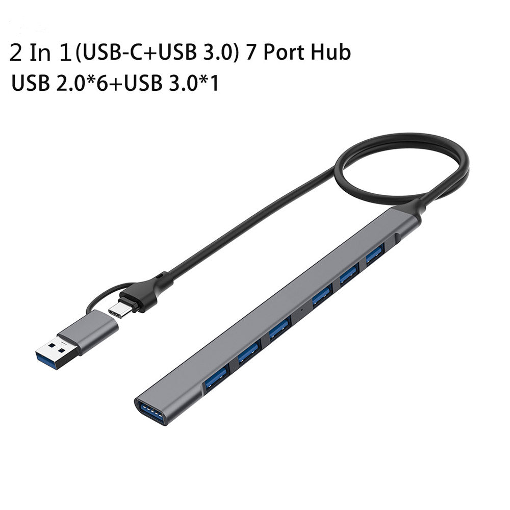 2-in-1 USB-C / USB-A HUB Adapter 7-Port Docking Station USB2.0 3.0 Splitter for Laptops