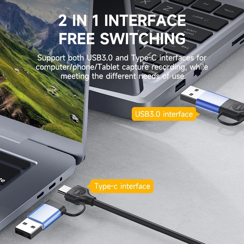 Z29C HDMI Female to USB 3.0 + Type-C Male Adapter Aluminum Alloy 2-in-1 HD Video Capture Card Dongle