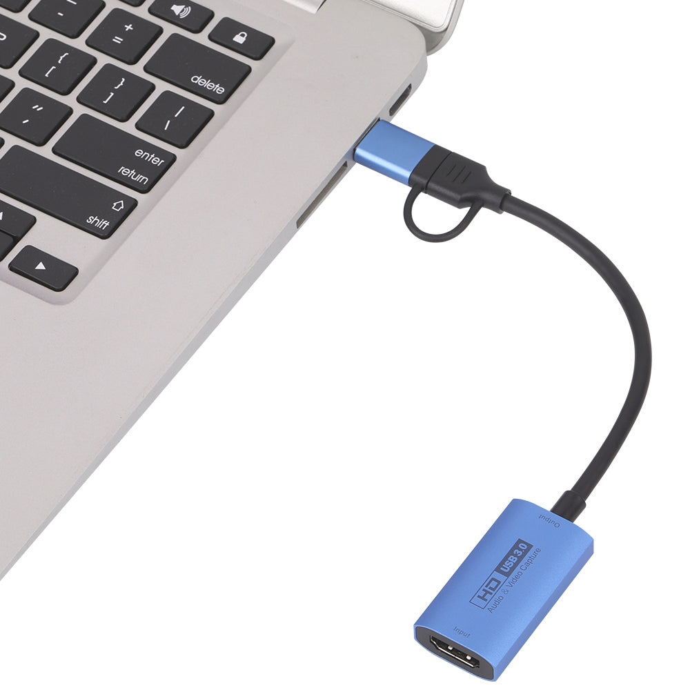 Z29C HDMI Female to USB 3.0 + Type-C Male Adapter Aluminum Alloy 2-in-1 HD Video Capture Card Dongle