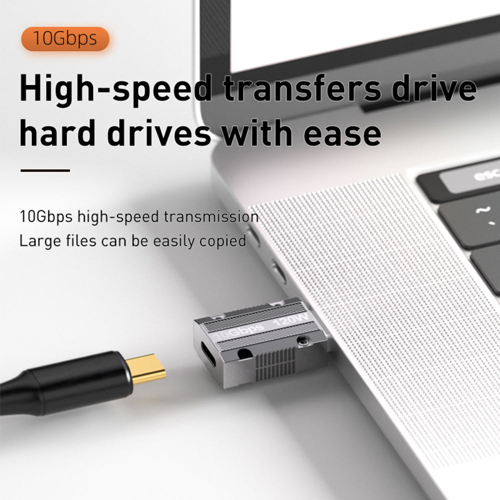 Straight Head 120W Type-C Female to USB 3.0 Male Zinc Alloy Adapter Converter Support Data Transfer and Charging - Silver