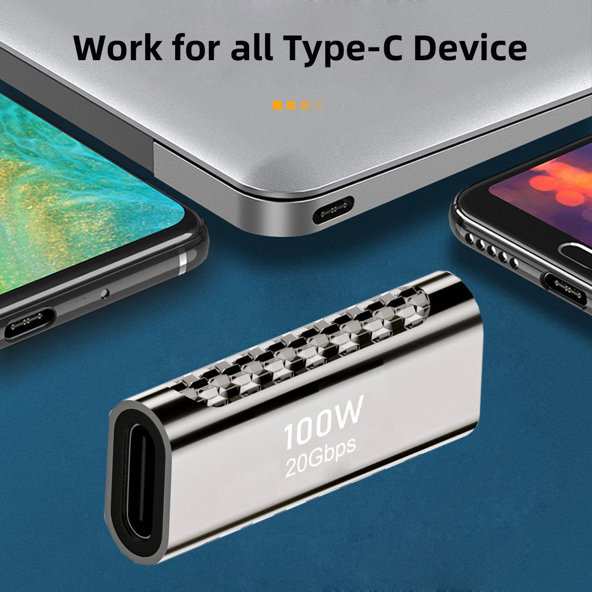 Type-C Female to Female Zinc Alloy Straight Adapter 100W High Power Charging 20Gbps Converter