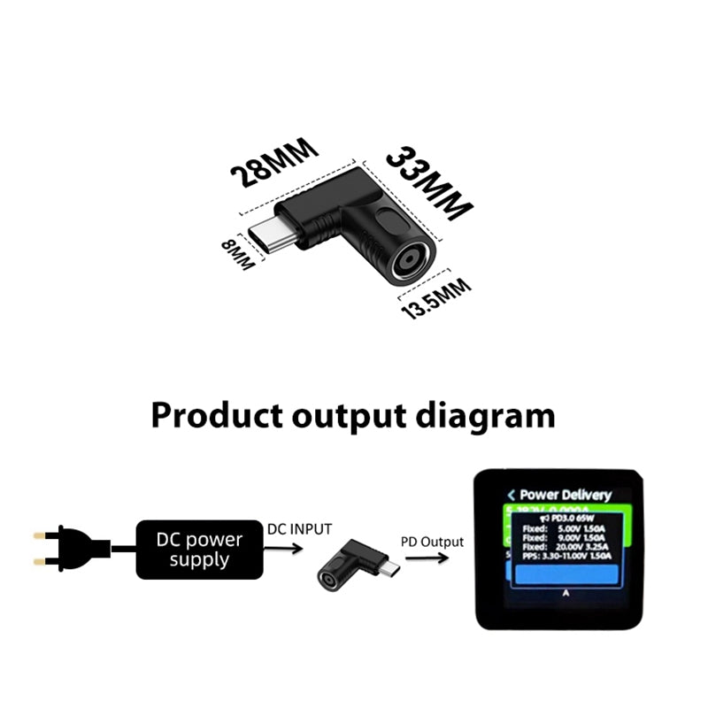 DC 3.0x1.1mm to Type C PD 65W Power Jack Connector Universal Charger Adapter Converter for Mobile Phone / Tablet / Laptop