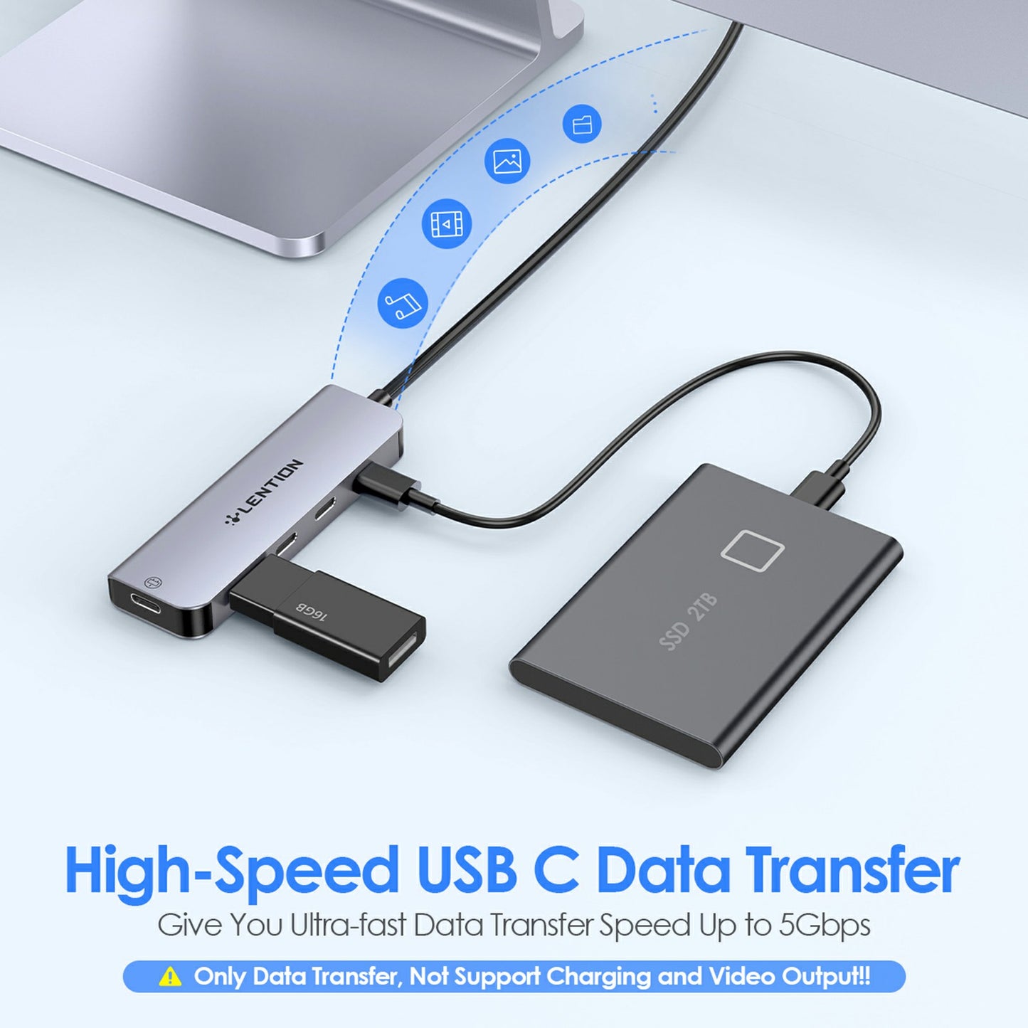 Uniqkart CE31-0.6M Cloud Ala Series 5-in-1 Mini USB-C Docking Station Type-C to 4 USB-C + 5V USB-C Hub Adapter - Grey