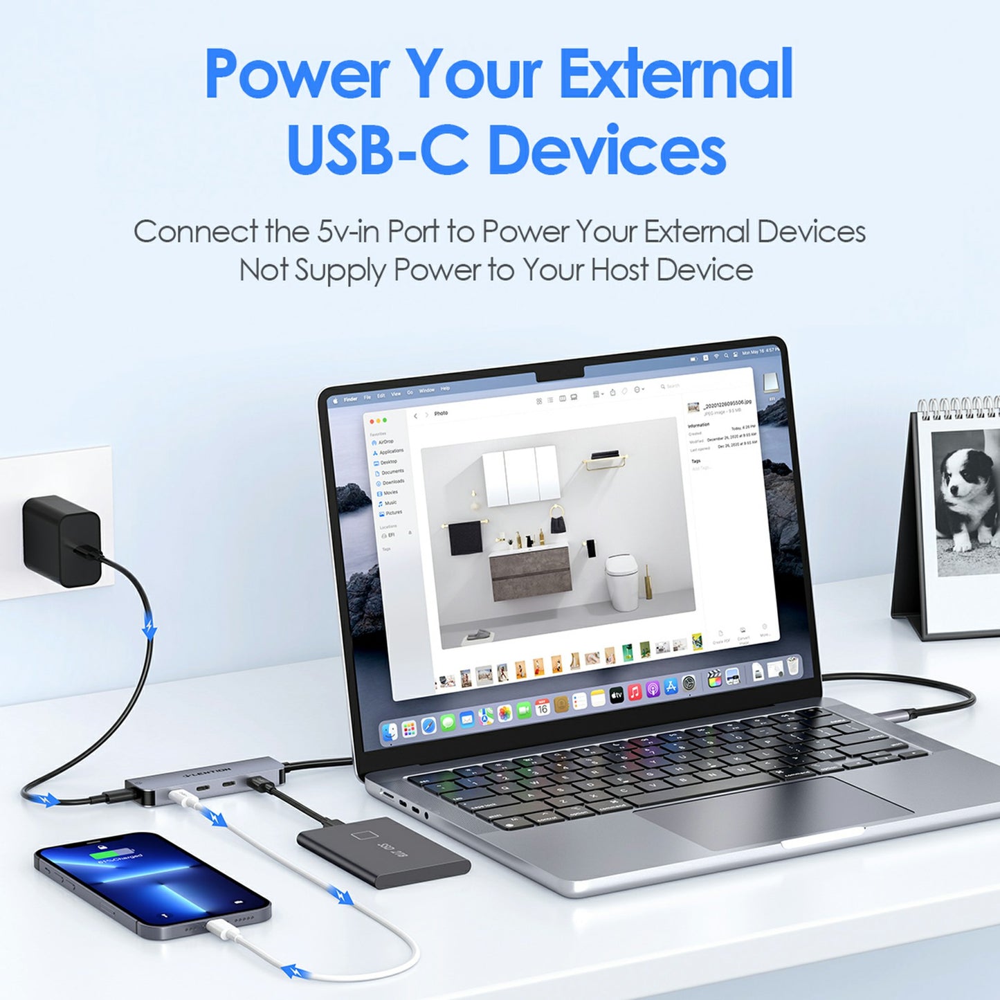 Uniqkart CE31-0.6M Cloud Ala Series 5-in-1 Mini USB-C Docking Station Type-C to 4 USB-C + 5V USB-C Hub Adapter - Grey