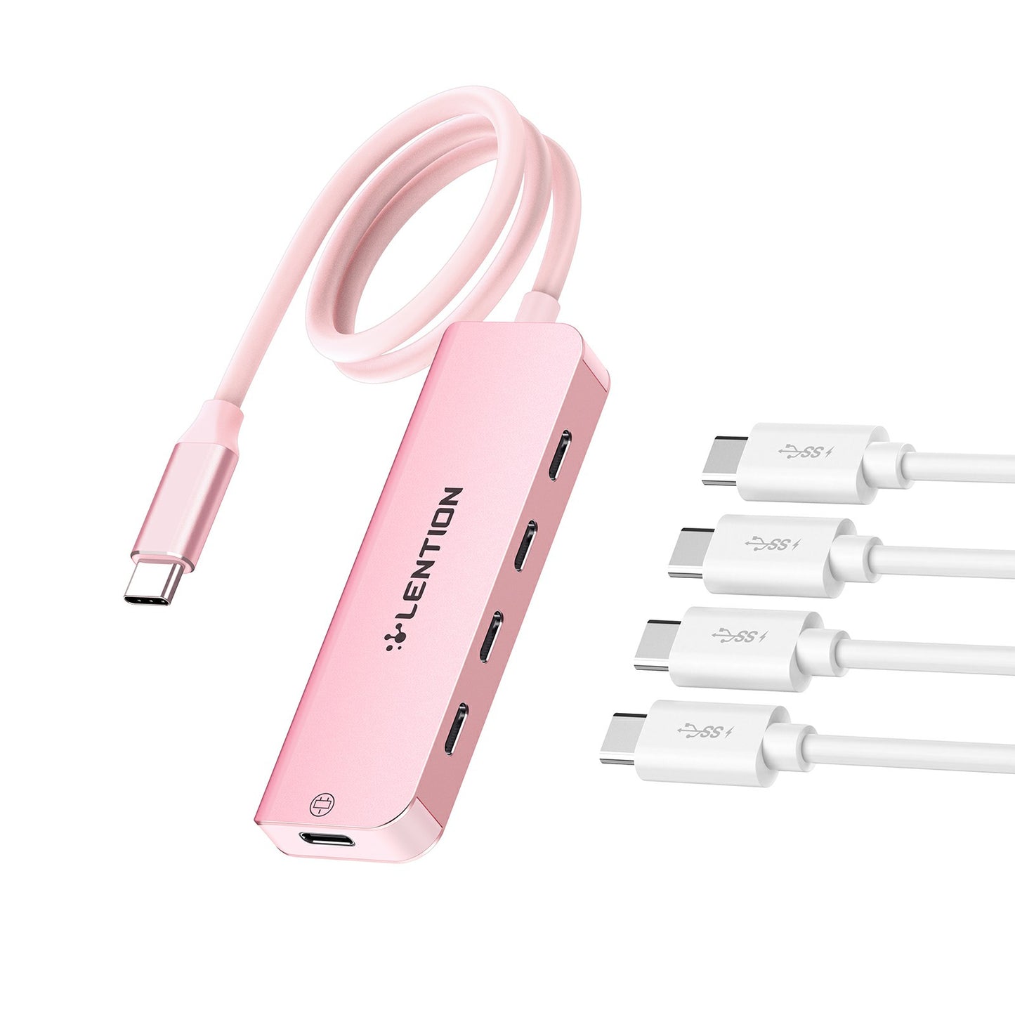 Uniqkart CE31-0.6M Cloud Ala Series 5-in-1 Mini USB-C Docking Station Type-C to 4 USB-C + 5V USB-C Hub Adapter - Rose Gold