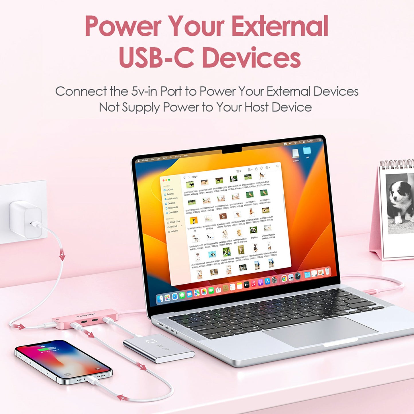 Uniqkart CE31-0.6M Cloud Ala Series 5-in-1 Mini USB-C Docking Station Type-C to 4 USB-C + 5V USB-C Hub Adapter - Rose Gold