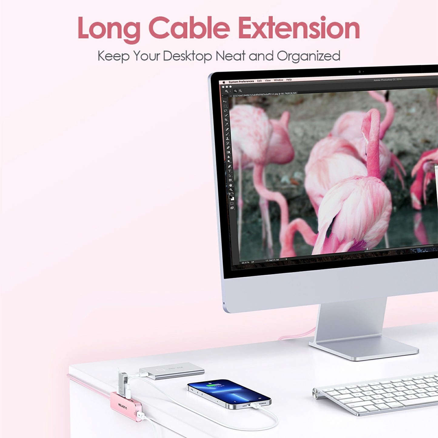 Uniqkart CE31-0.6M Cloud Ala Series 5-in-1 Mini USB-C Docking Station Type-C to 4 USB-C + 5V USB-C Hub Adapter - Rose Gold