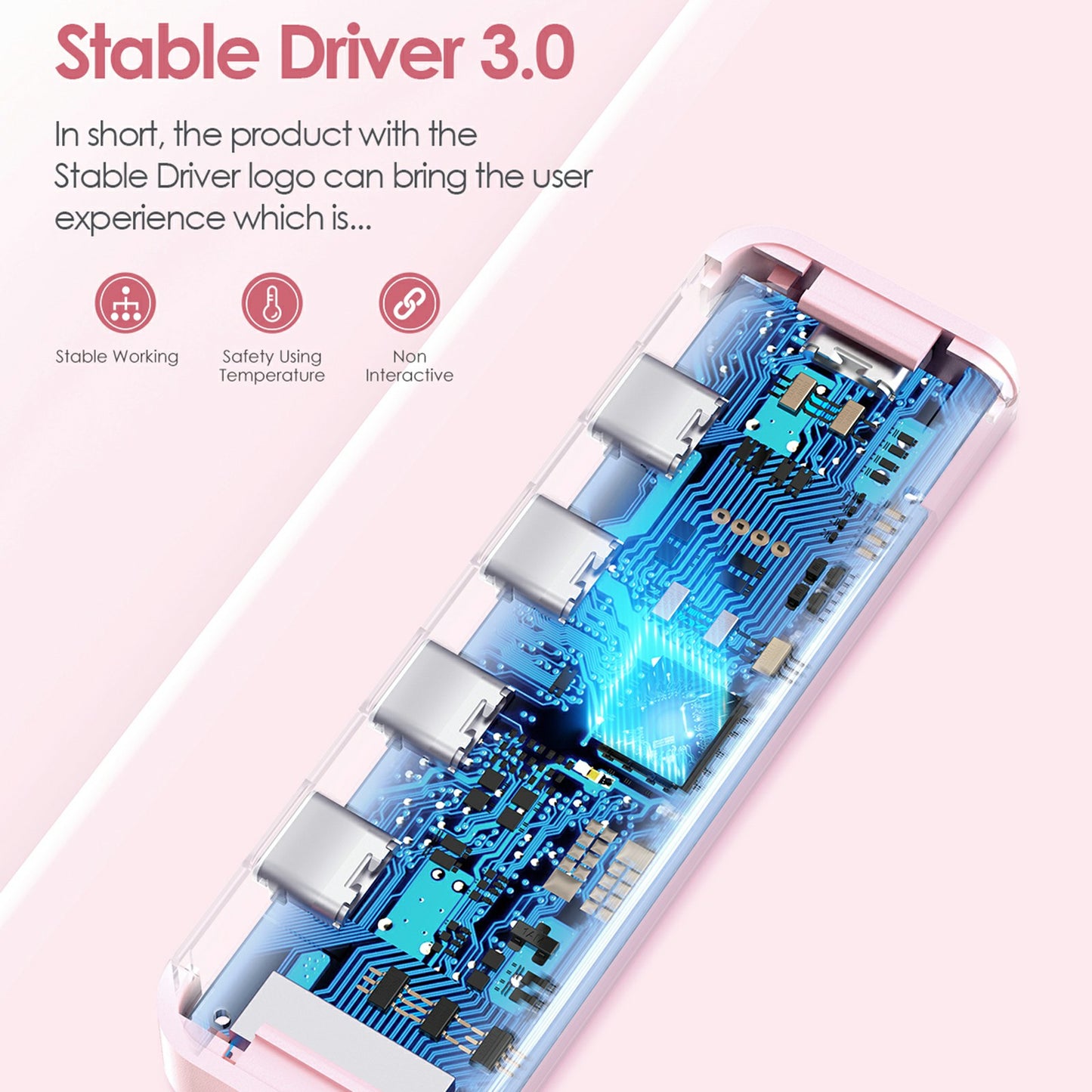 Uniqkart CE31-0.6M Cloud Ala Series 5-in-1 Mini USB-C Docking Station Type-C to 4 USB-C + 5V USB-C Hub Adapter - Rose Gold