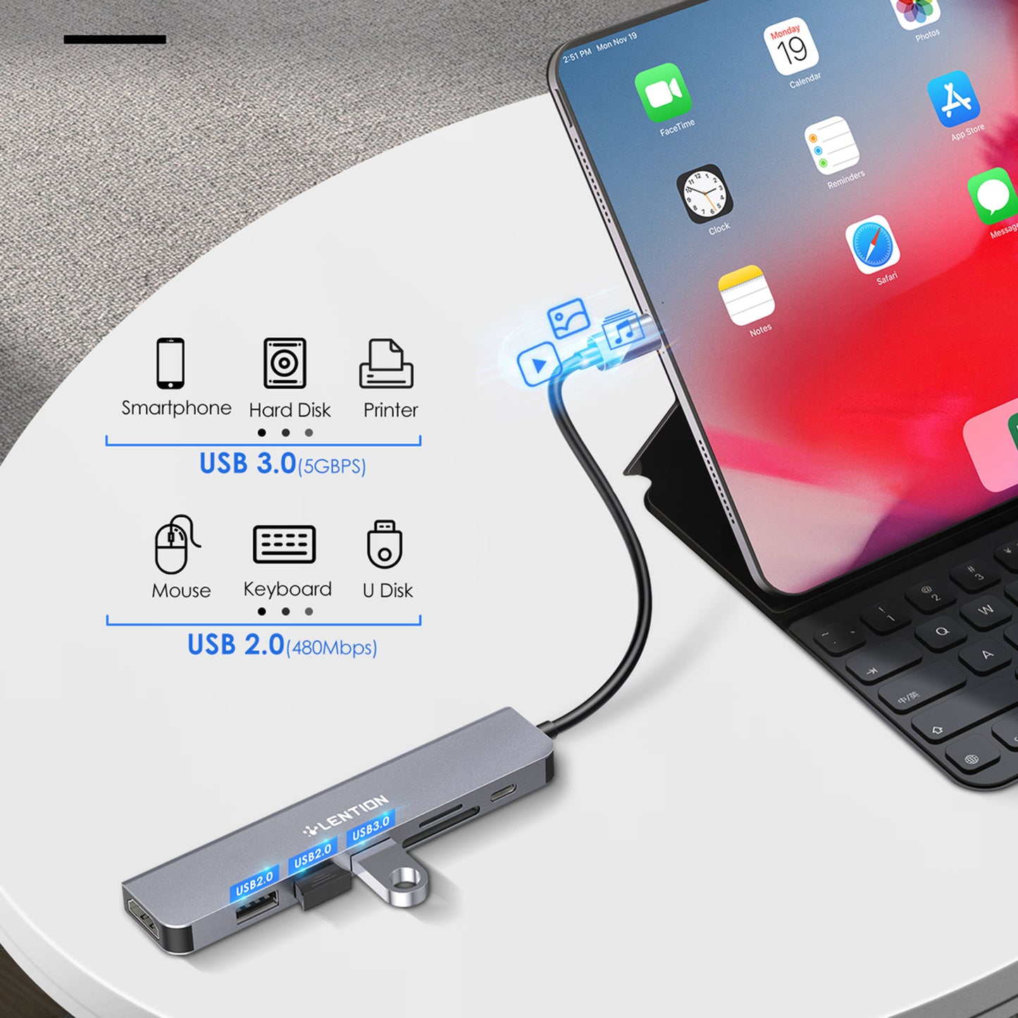 Uniqkart CE18HCR Cloud Ala Series Portable USB Hub Adapter Type-C Docking Station with USB+HD 4K / 30Hz+SD / TF+PD 100W - Grey