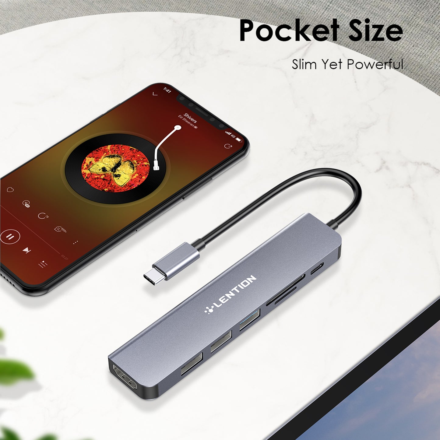 Uniqkart CE18HCR Cloud Ala Series Portable USB Hub Adapter Type-C Docking Station with USB+HD 4K / 30Hz+SD / TF+PD 100W - Grey