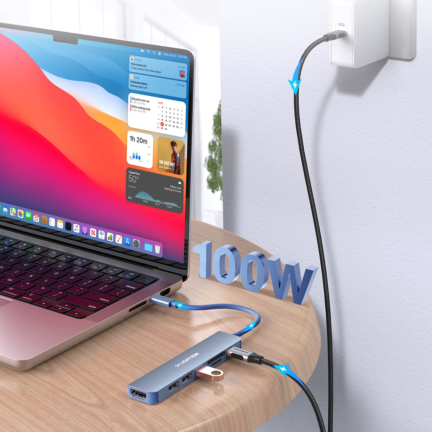 Uniqkart CE18HCR Cloud Ala Series Portable USB Hub Adapter Type-C Docking Station with USB+HD 4K / 30Hz+SD / TF+PD 100W - Blue